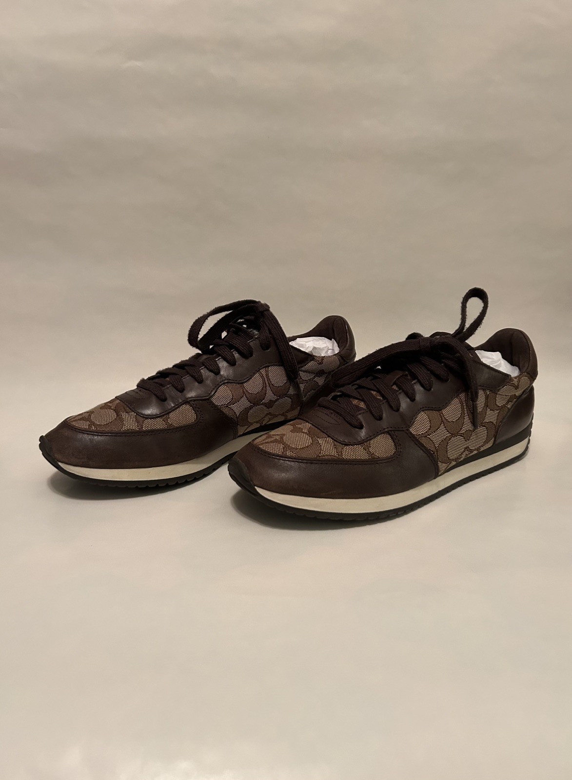 COACH Farah Women’s Sneakers Brown & Khaki Signature Leather Jacquard US 9.58