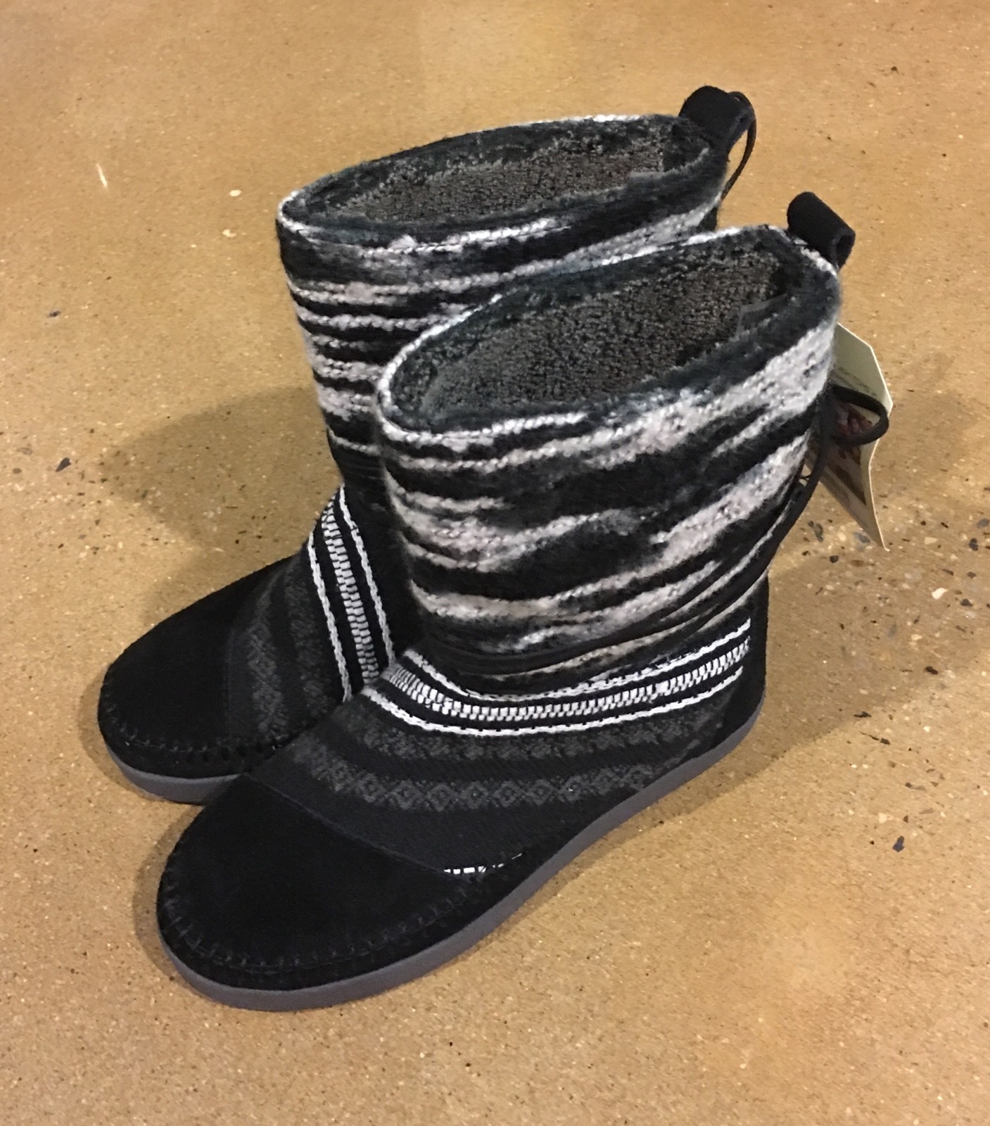 Toms Nepal Boots Size 6.5 US Women’s Black Suede Textile Mix Faux Fur Lined $99