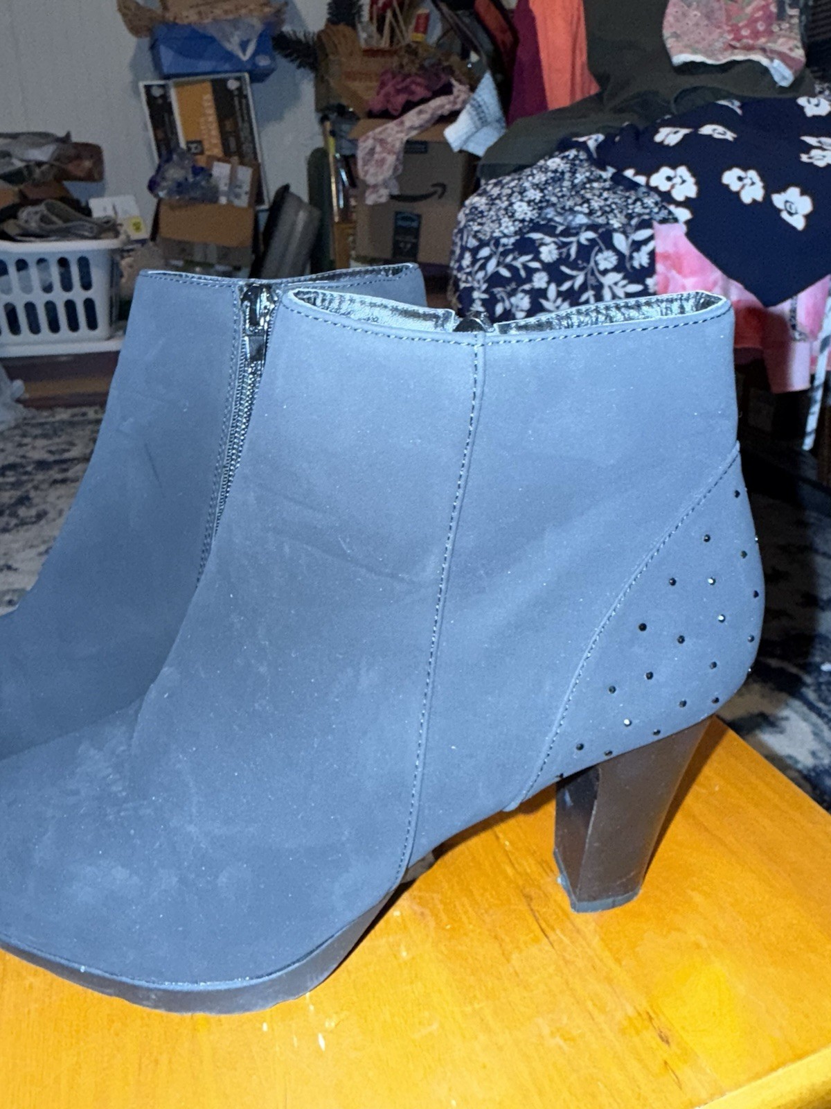Women’s Ankle boots By London Fog (Bennet) Sz 7.5- Black Suede 3.5 In Block Heel