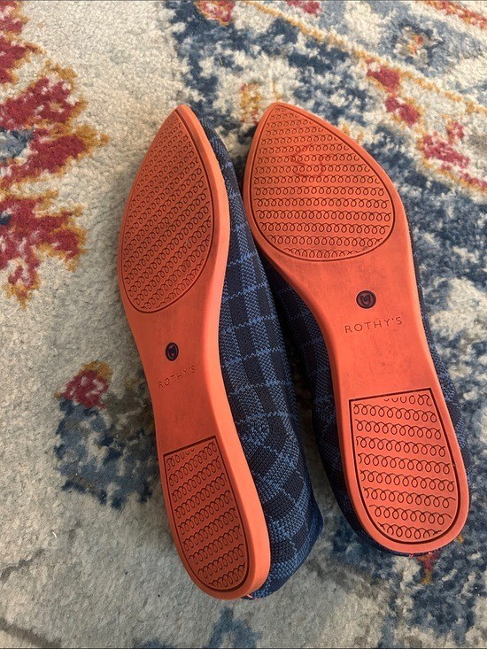 Rothy’s The Point Indigo Gimgham Plaid Ballet Flats Shoes Woman’s Size 9.5