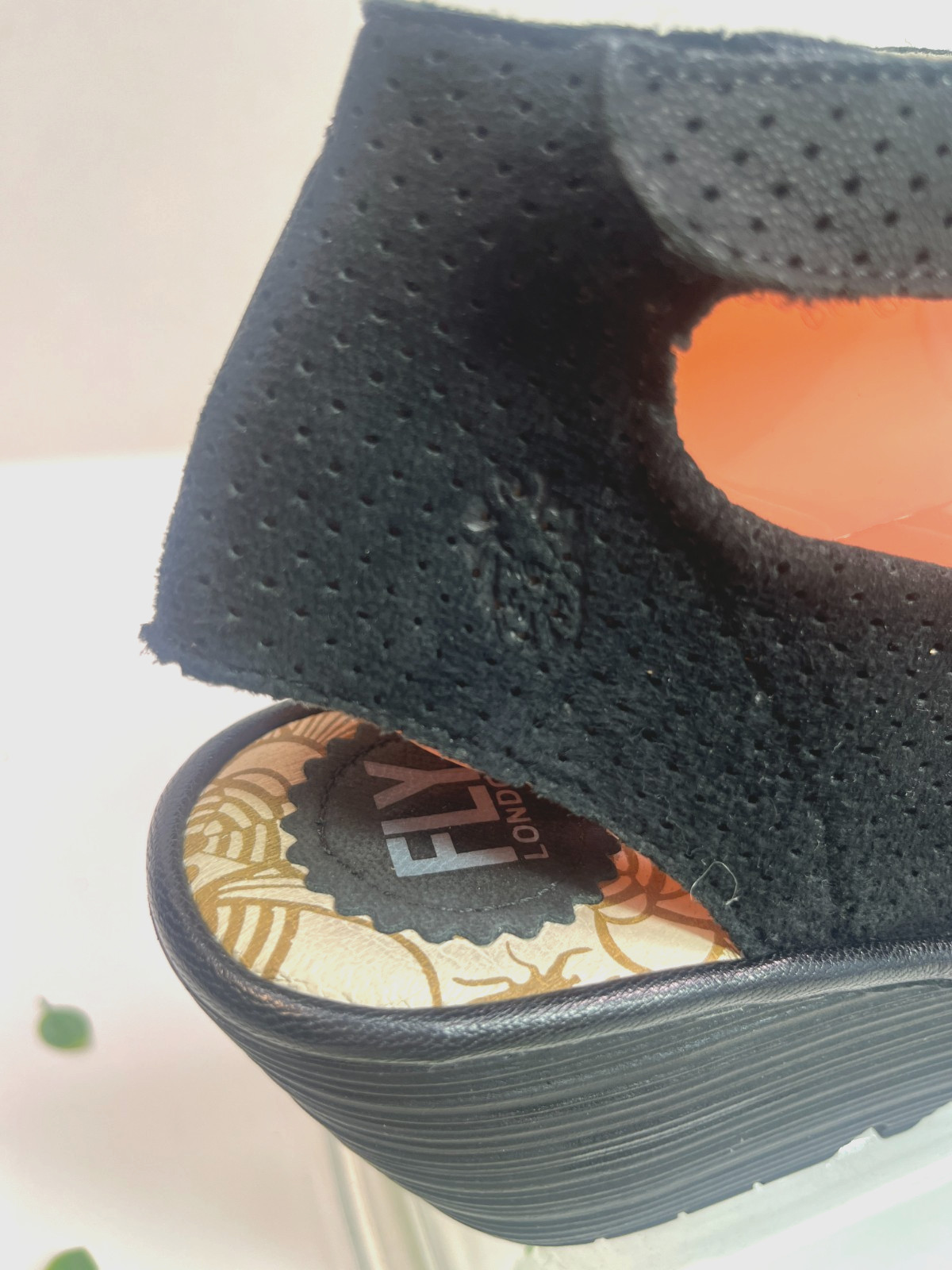 FLY LONDON Yala Black Perforated Suede Wedge Peep Sandals Size US 10-10.5 EU 41