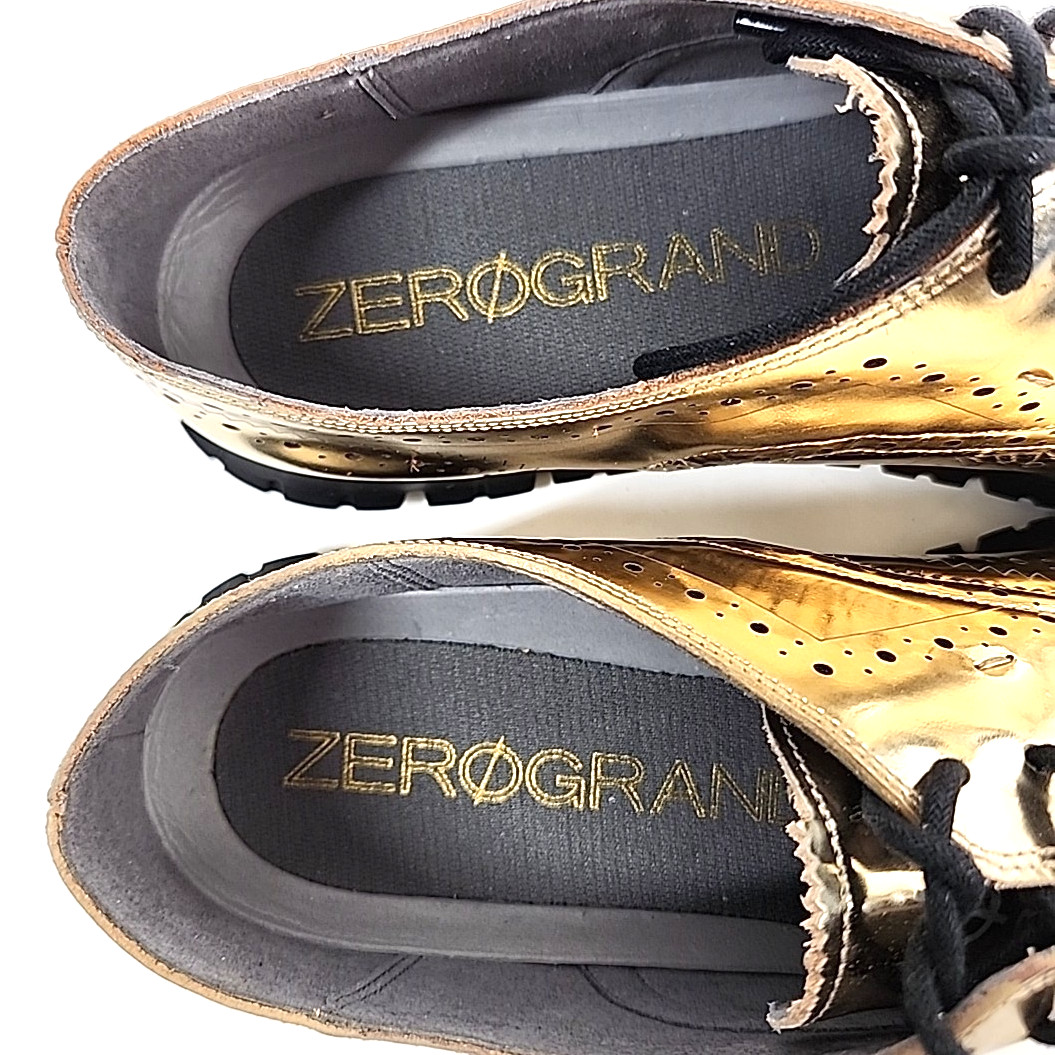 Cole Haan Zerogrand Metallic Leather Wingtip Oxford Sneakers Women 9.5B Gold New