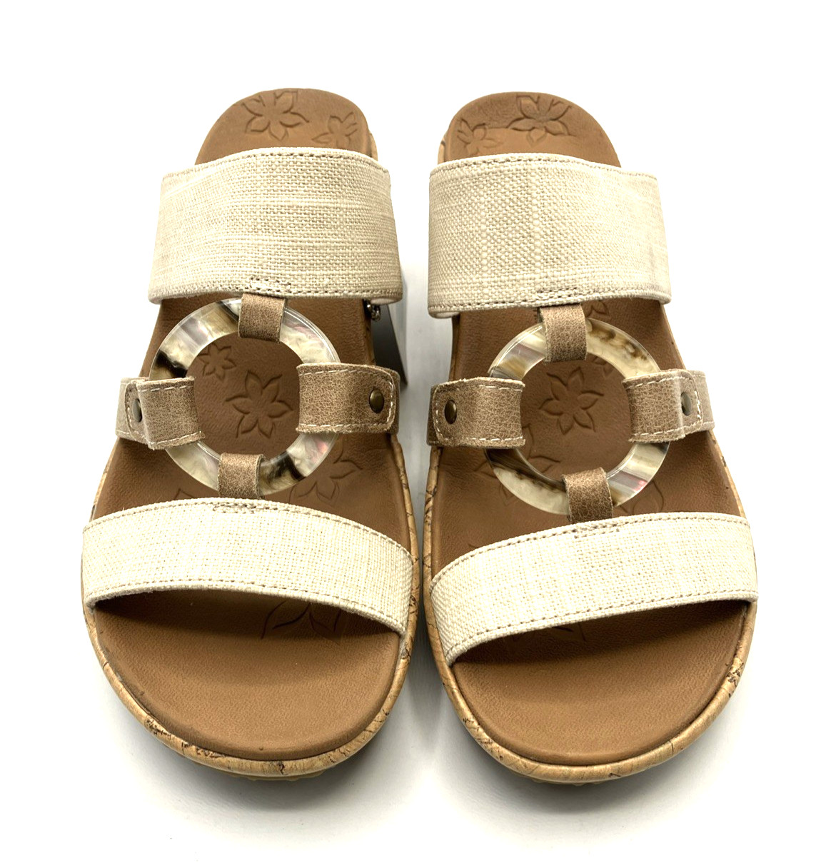 women’s Skechers cork wedge slip on sandals Luxe foam Beverlee Sail Away size 5M