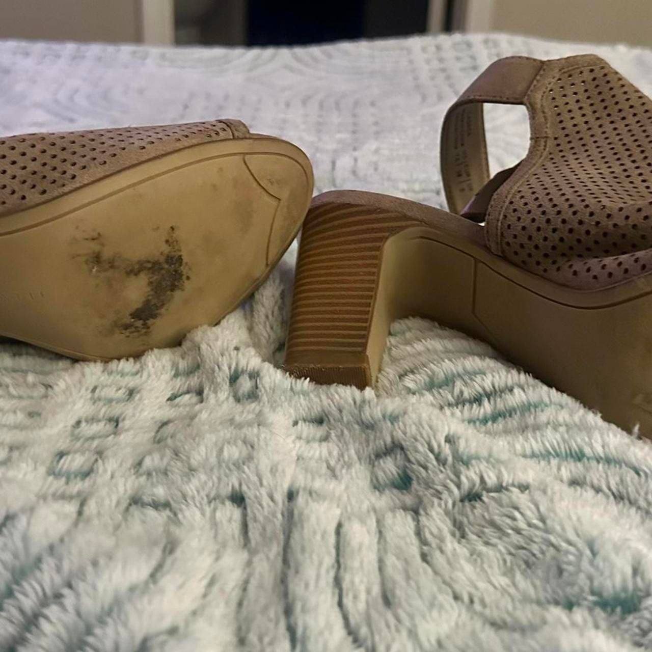 Kelly & Katie Ladasa Tan Suede Perforated Block Heel Sandals