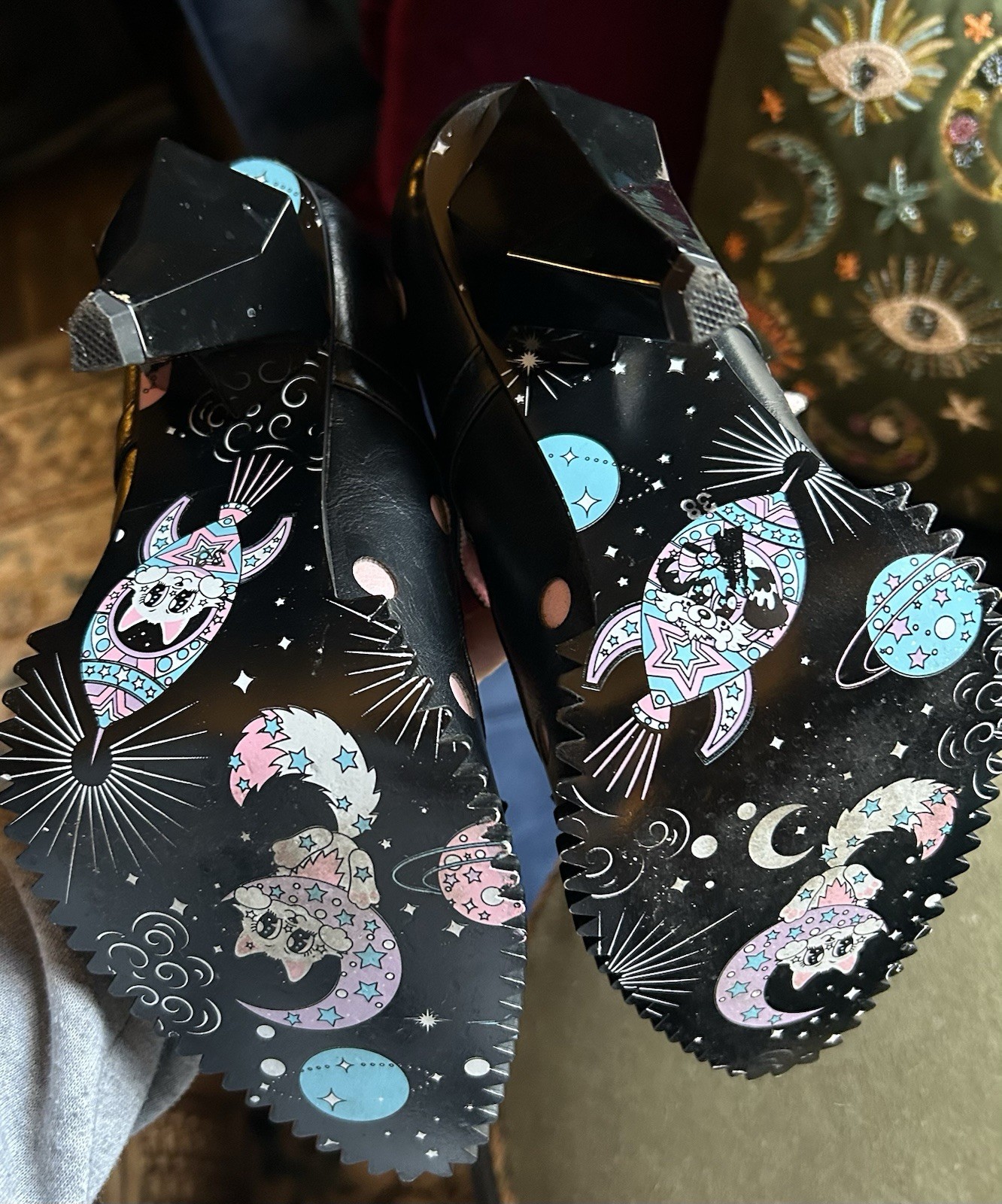 Irregular Choice Black Pink Polka Dot Cat Flower Strap Buckle Pumps Women’s