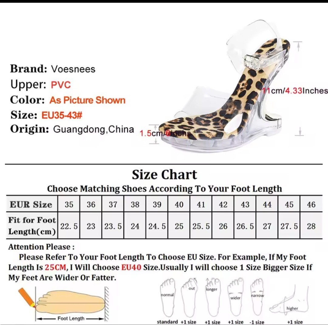 Voesnees Clear PVC Curved Platform Heels Ankle Strap Multiple Colors EU35-43