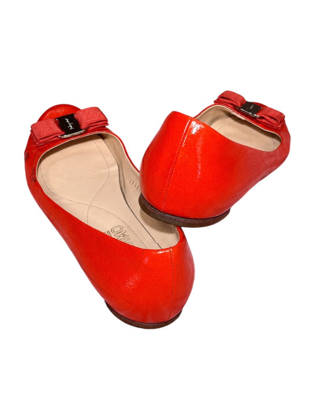 Salvatore Ferragamo Red/Orange Patent Vara Bow Ballet Flats