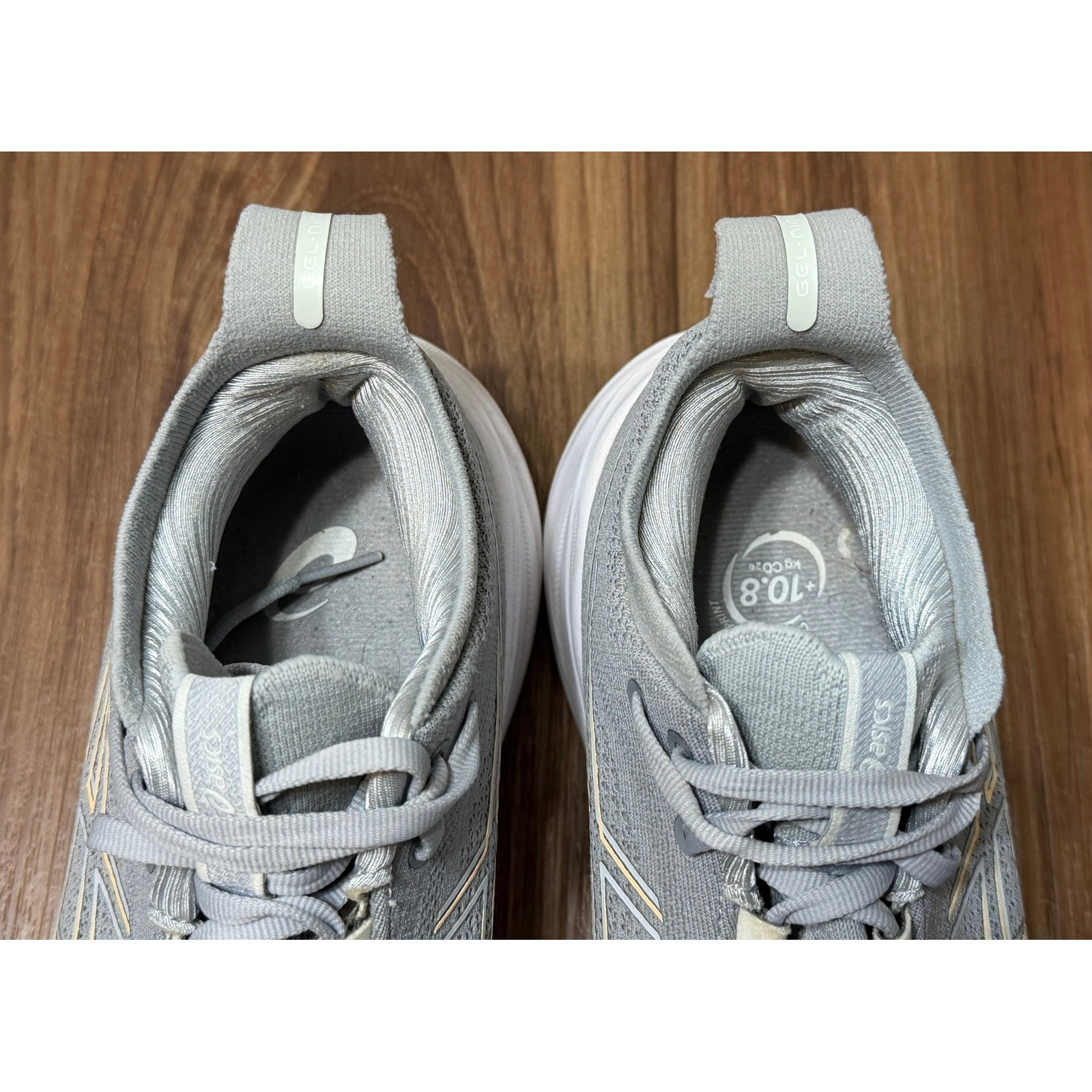 ASICS GEL-Nimbus 26 Womens Running Shoes Grey Silver Peach (1012B601) Sz 8.5