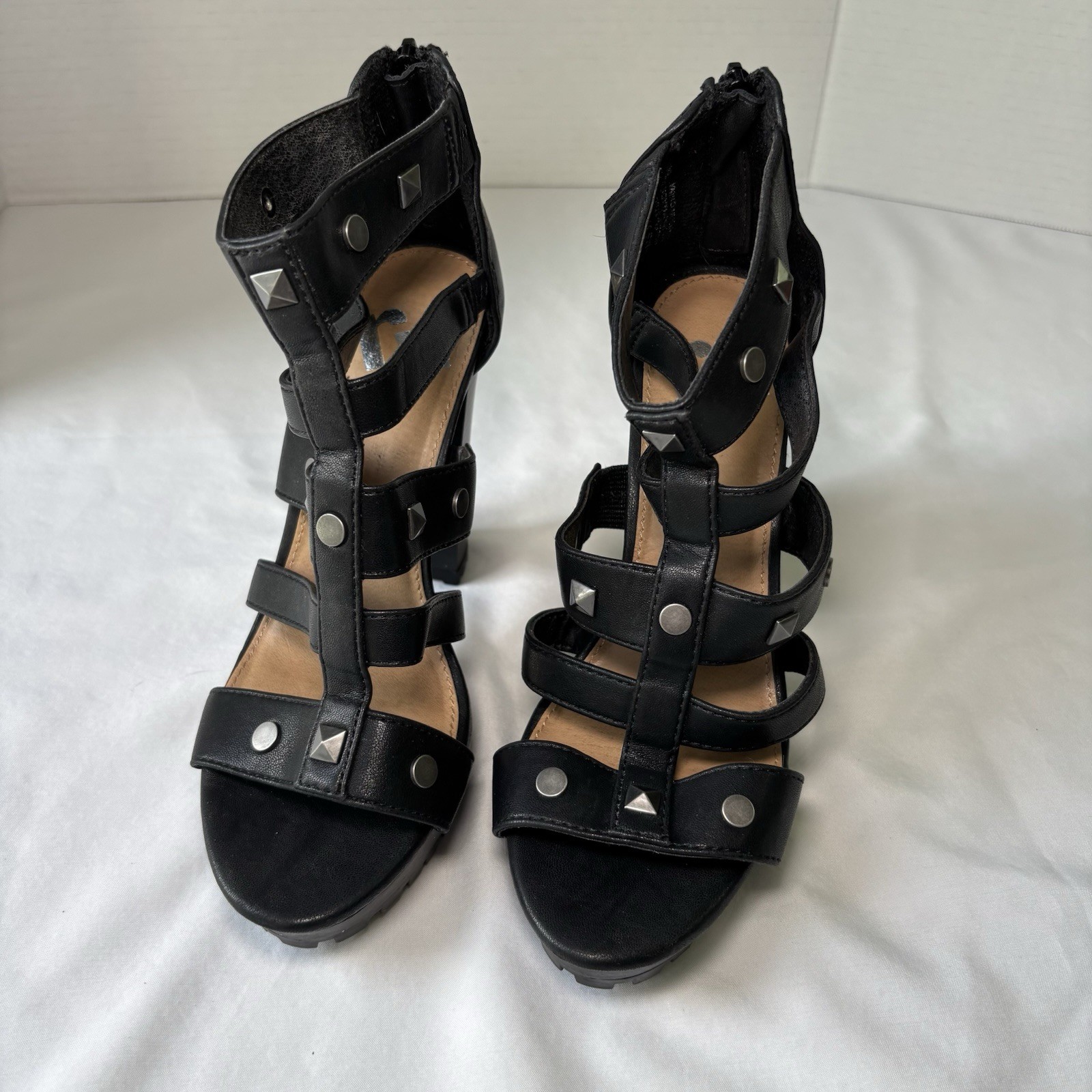 Report Women’s Black Studded Platform Open Toe Back Zip High Heels Size 5.5
