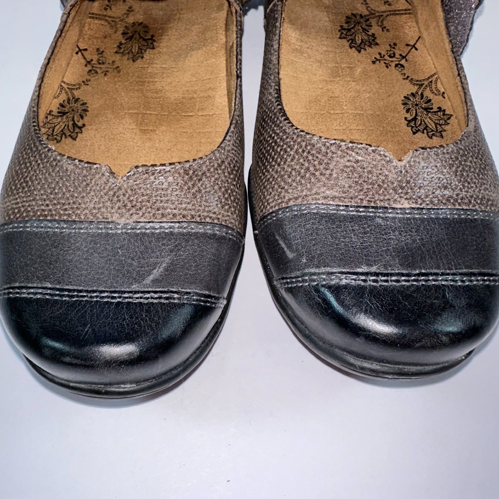 Taos Shoes Womens US 9 Brown Gray Bravo Leather Mary Jane Flats BRV-13241 Boho