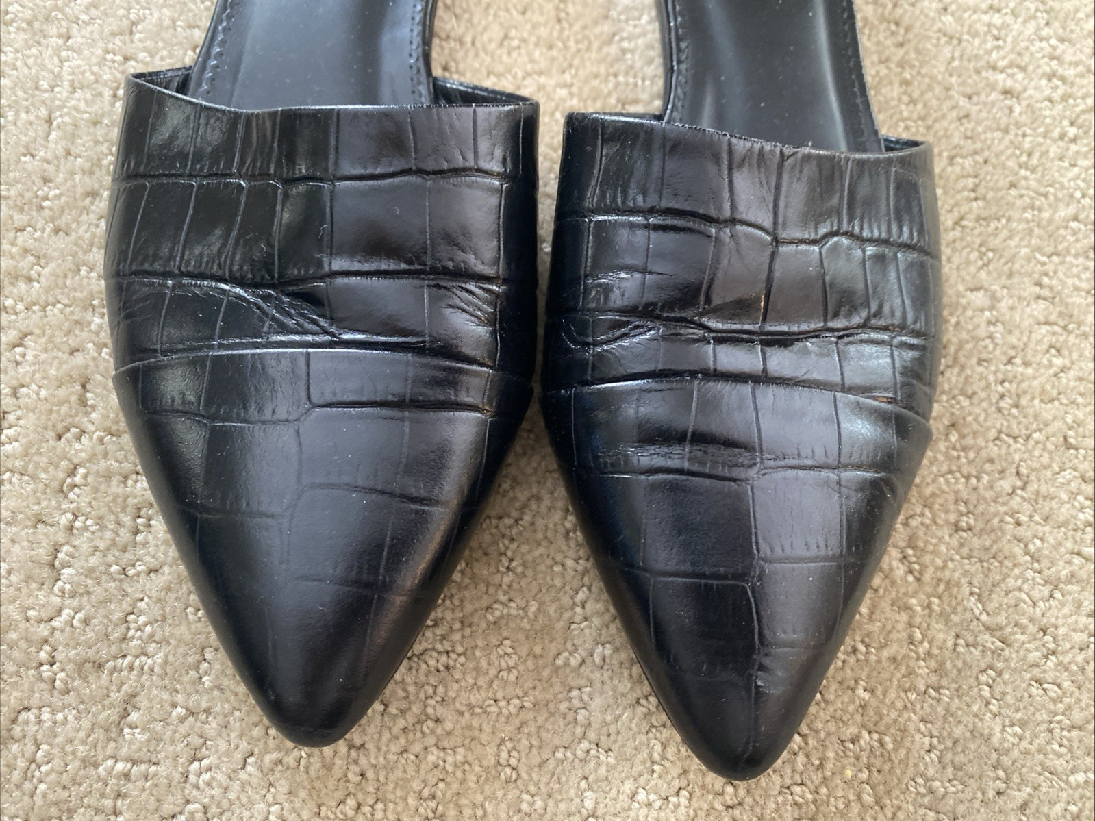 Jenni Kayne Croc Embossed Pointed Toe D’Orsay Flats Black Sz 40 US 9