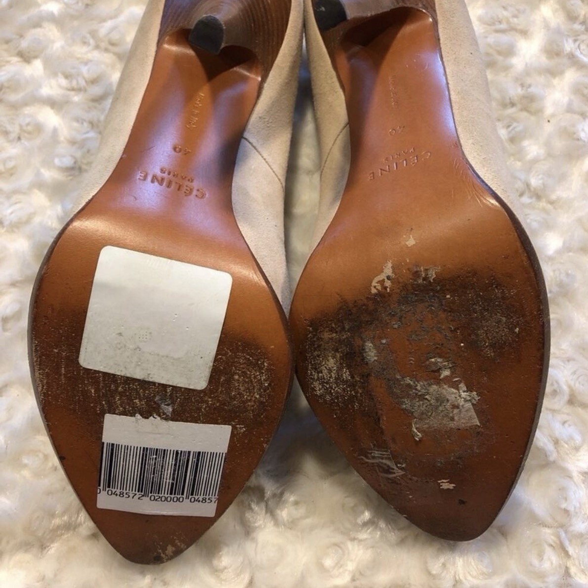 Celine Women’s Suede Semi Pointed Toe Pumps Nude Size 40 USA 9 / 9.5