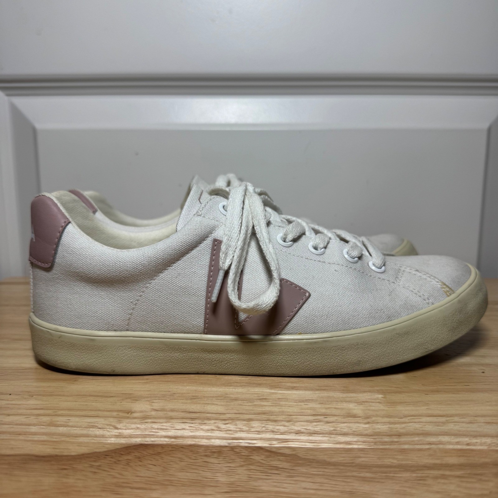 Veja Esplar Canvas Sneakers Women 8 White Petale Pink Shoes Made in Brazil