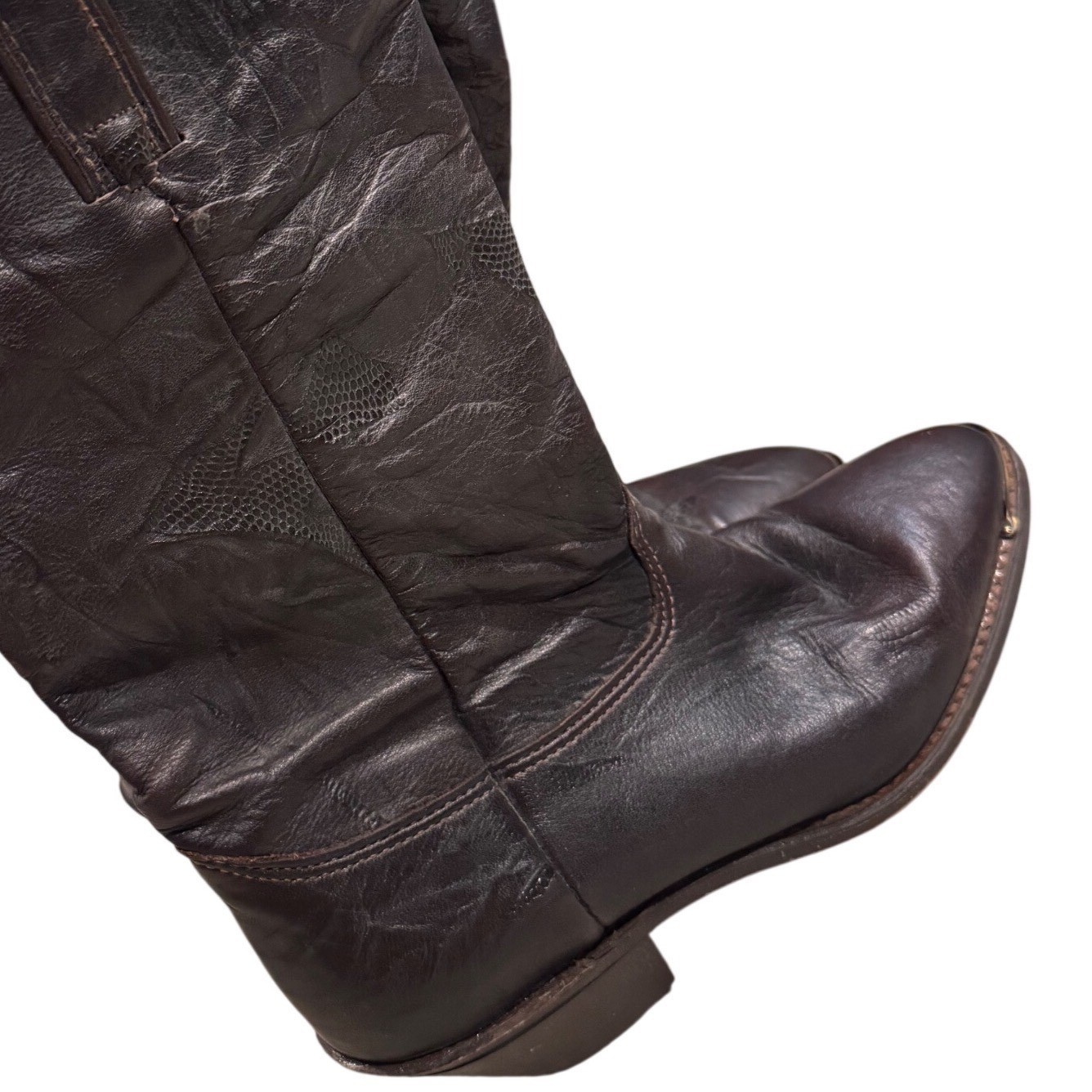Durango Cowboy Boots Women 8 Dark Brown Good Leather Metal Toe Patchwork Shaft