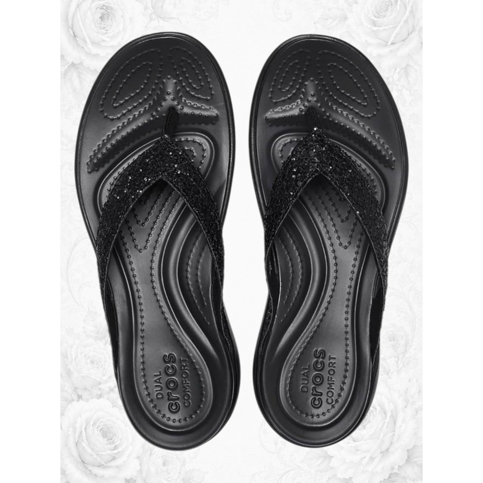 Crocs Capri V Black Sequin Comfort Flip Flops Women’s 10W 8M NWT