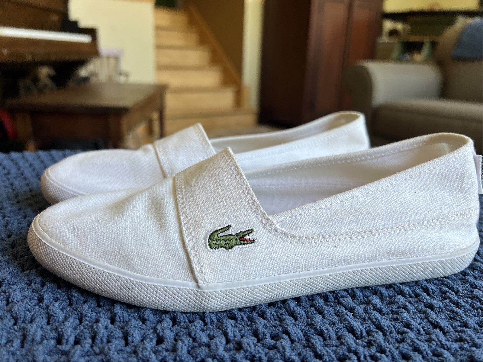 Lacoste Marice Women’s Classic Canvas White Slip-On Shoes Sz US 6, EU 37, UK 4