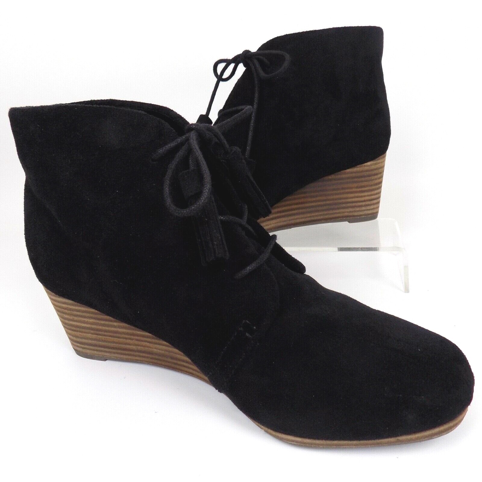 DR. SCHOLL’S Women Dakota Wedge Ankle Lace Booties Size 7.5 WIDE, Black Faux Sue