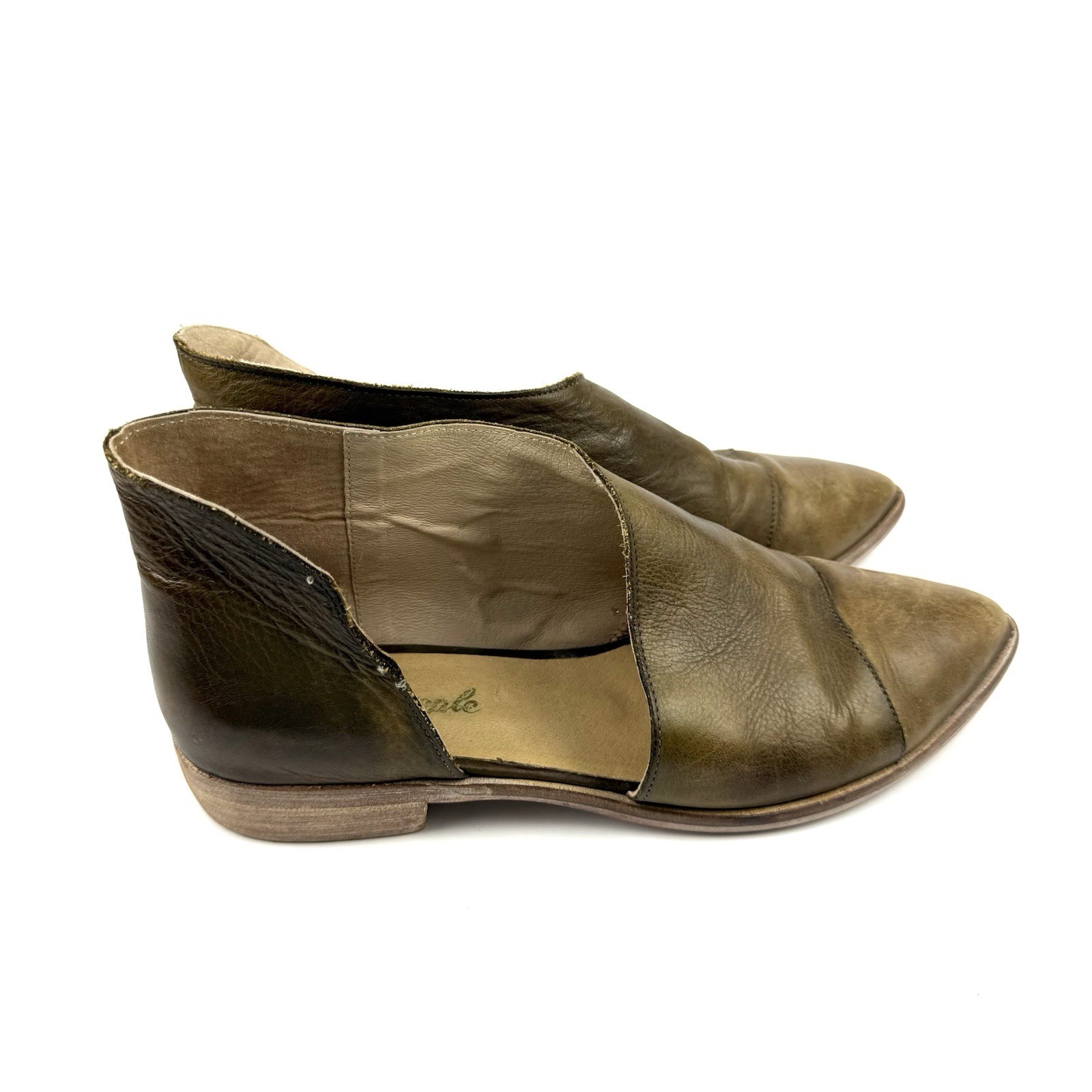 Free People Royale Flat 40 Olive Brown Cutout Chic Vintage Inspired Earthy Boho