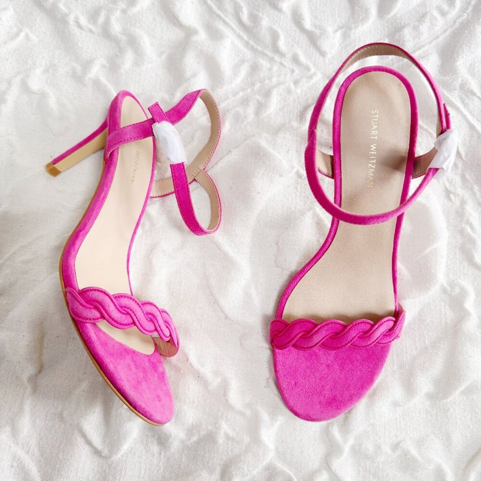 Stuart Weitzman Dancer Twistie 100 Suede Sandal In Pink Size 7.5