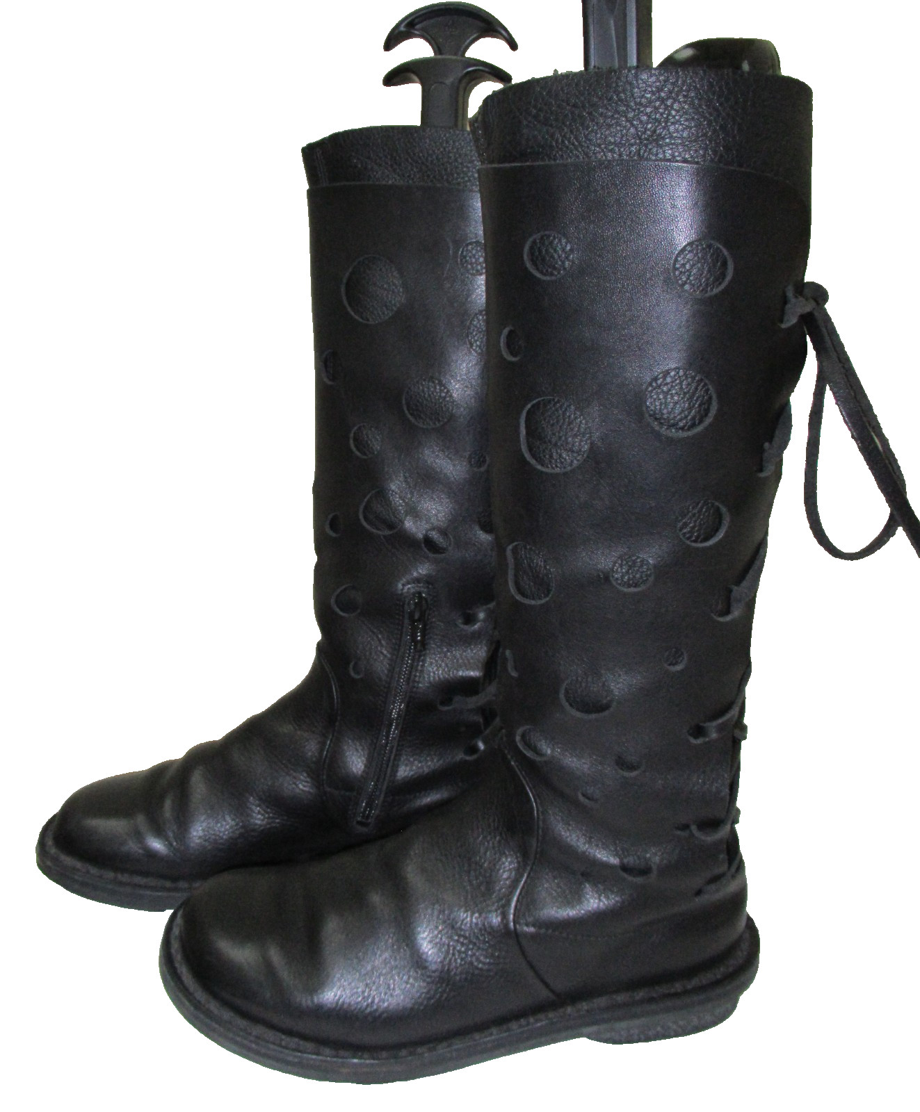 From Germany: TRIPPEN Black Leather Tall Boots w/Round Perforations, 37 (6 1/2)