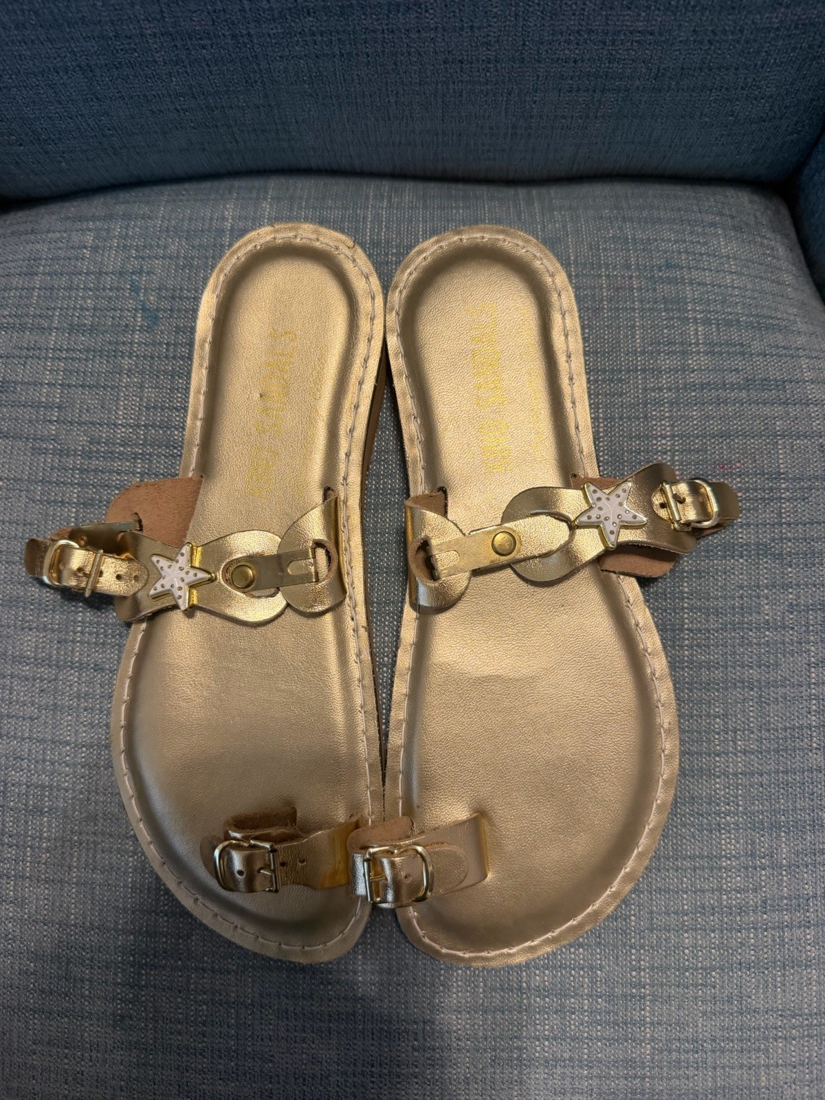 Kino Womens Gold Starfish Buckle Sandals Leather Adjustable Summer Casual