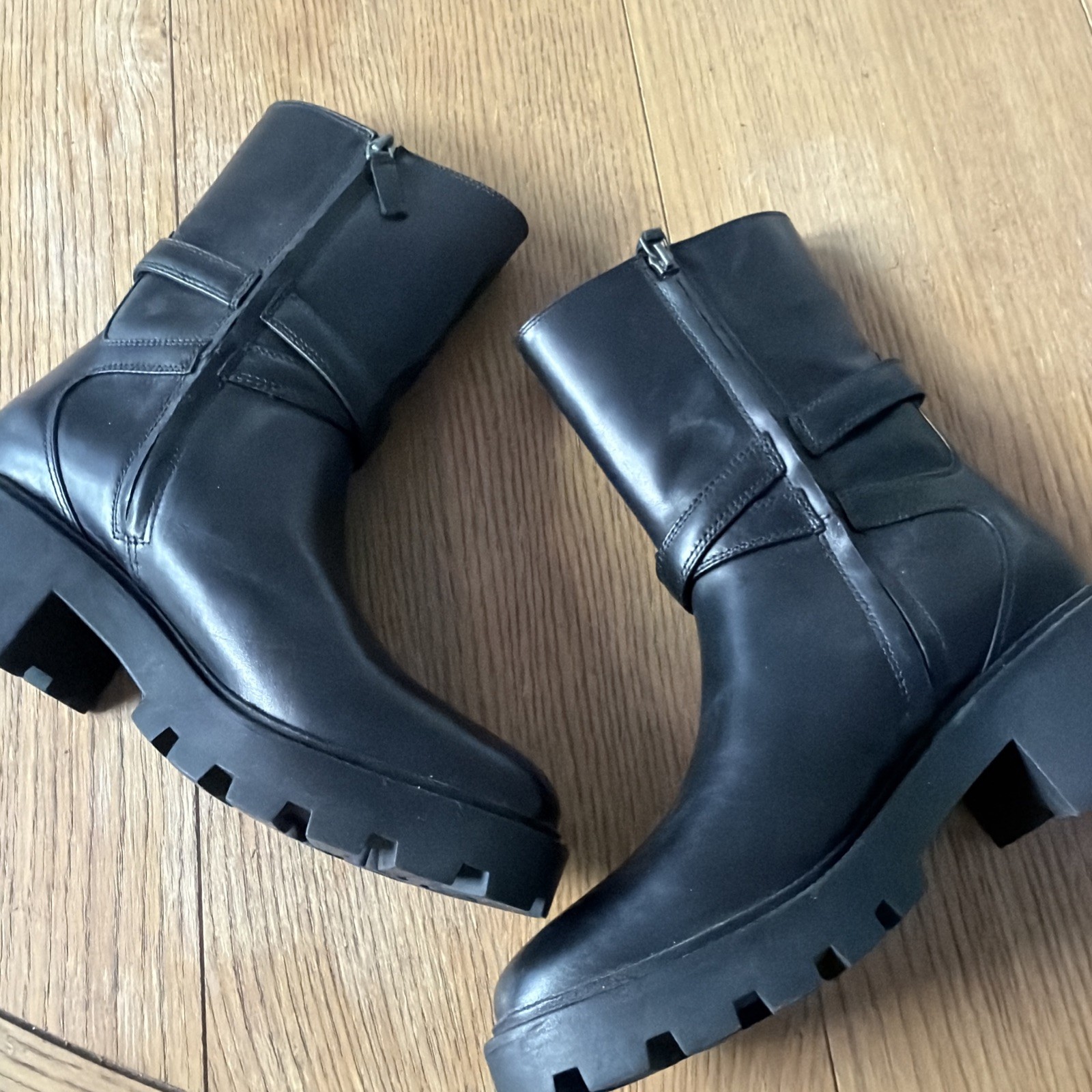 Franco Sarto A Emerson Leather Lug Sole 9M Black Combat Moto Boots NEW Goth Punk
