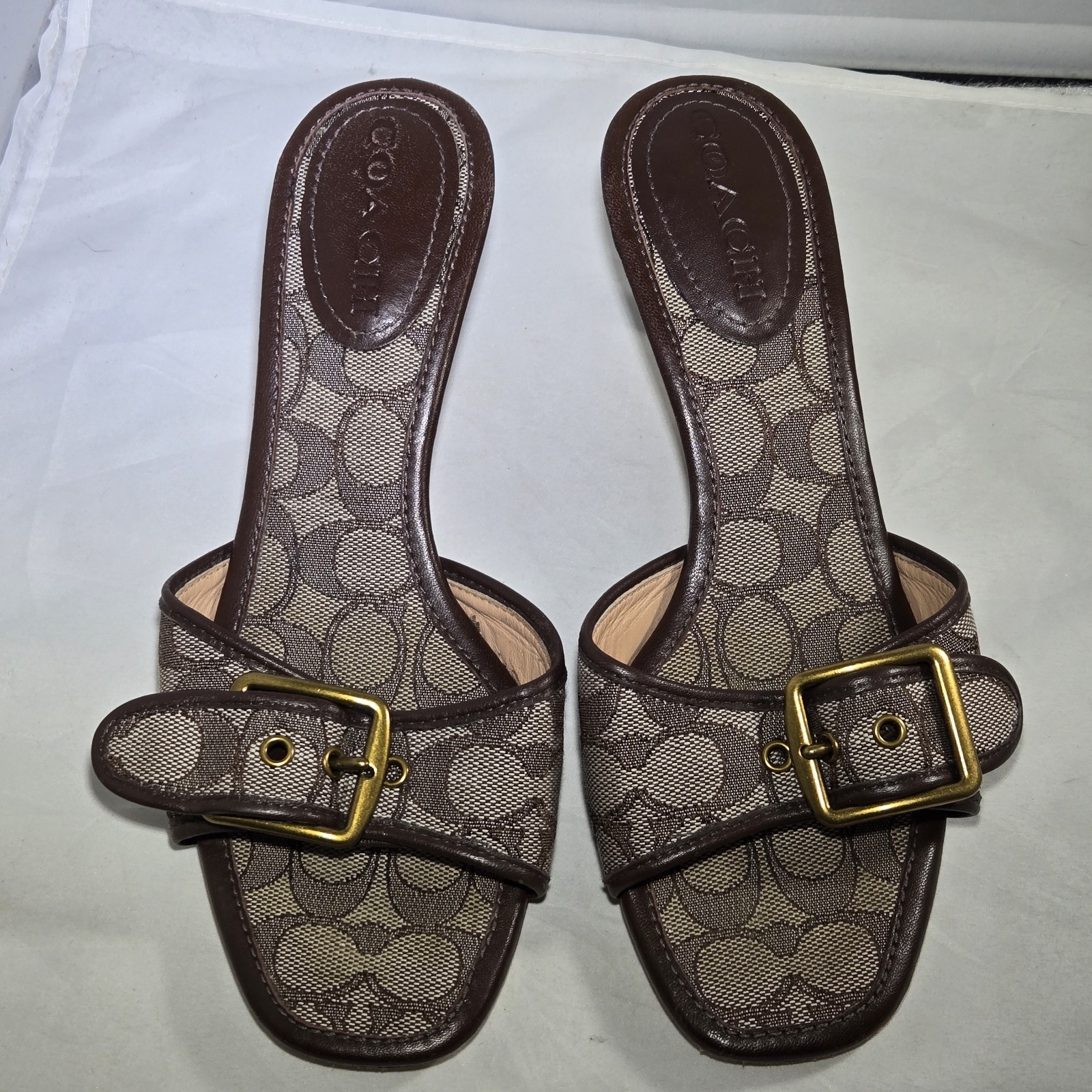 COACH Margot Sandals in Signature Jacquard Oak/Maple Womens 9 US 39.5 EU