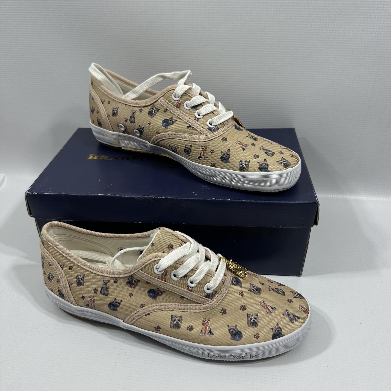 Bradford Exchange I Love Yorkies Shoes Womens Size 8 Beige Yorkie Print Sneakers