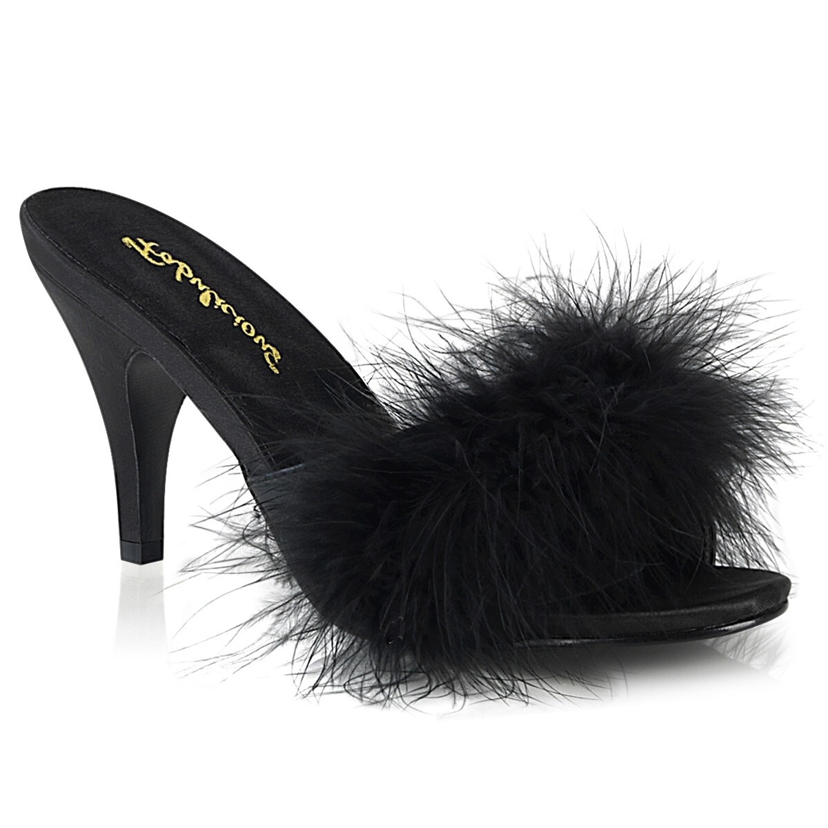 Black Feathers Pin Up Bedroom Boudoir Photoshoot Slippers Heels size 6 7 8 9 10