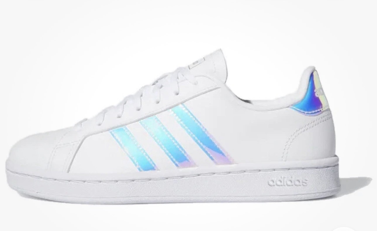 adidas White Iridescent Stripe Low Top Athletic Shoes