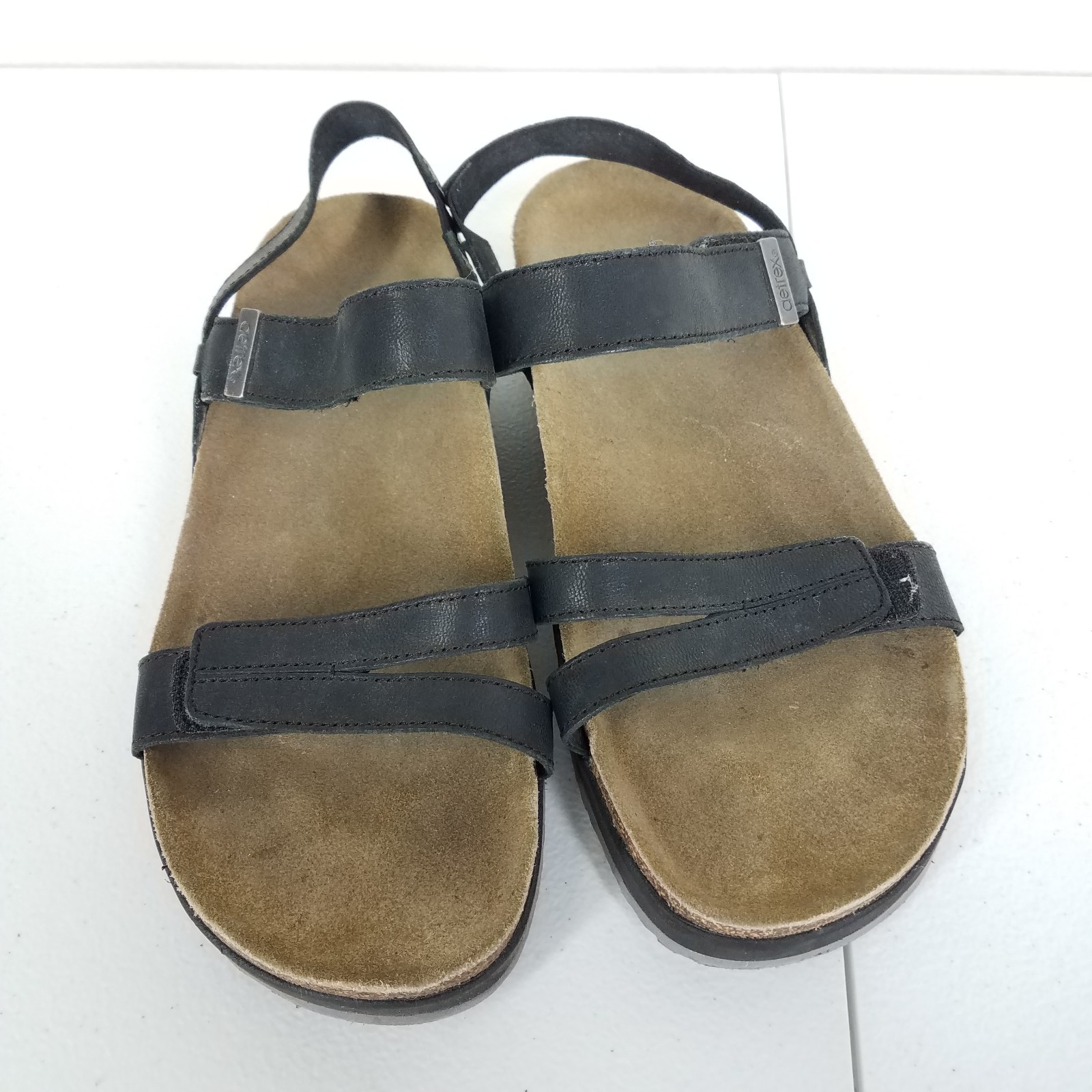 Aetrex Leather Sandals Women’s 9.5 Black Comfort Casual Summer Walking Travel