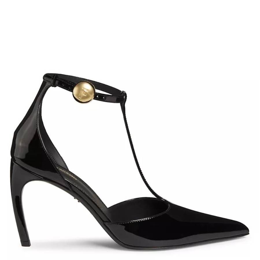 Ferragamo Ladies Black Odette 85 mm Patent Leather T-Strap Pumps