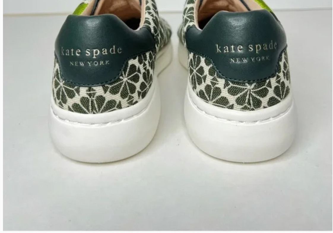 Kate Spade NY Itallian Jacquard Fabric Lining Cotton Twill Green Flower Sneakers