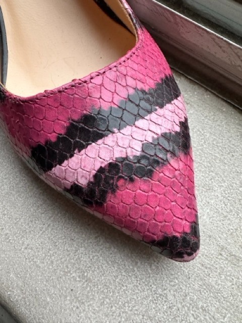 Sesto Meucci Pink Python Snake Print Kitten Heel Pump Sz 7B Italy Vero Cuoio Lea
