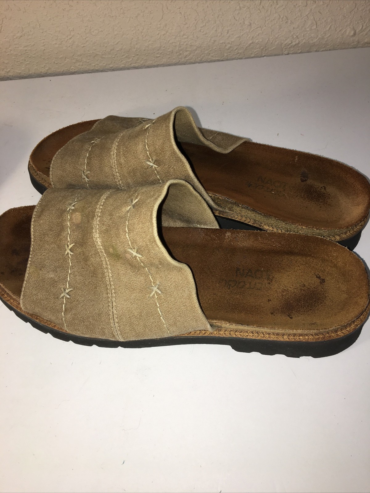 NAOT Tan Sandals Women’s 39 slides slip on 8.5 US