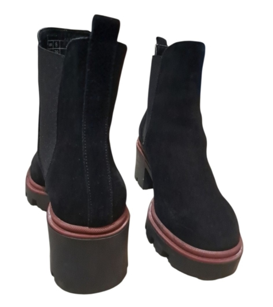 Antonio de Faria Black Suede Chelsea Ankle Boots Lug Sole US 8 EU 39