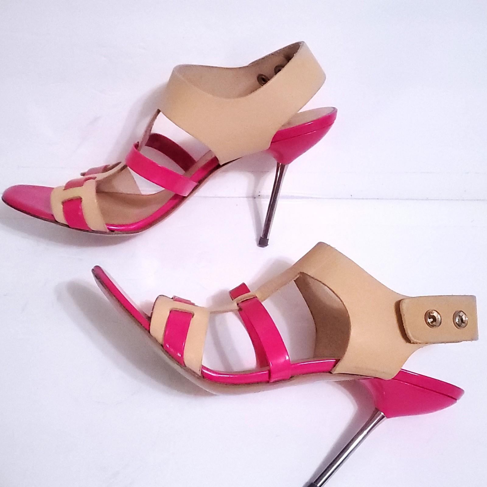 PEDRO GARCIA MIKA STILLETO PINK NEON PATENT LEATHER SANDAL 38.5 8.5 EXCELLENT