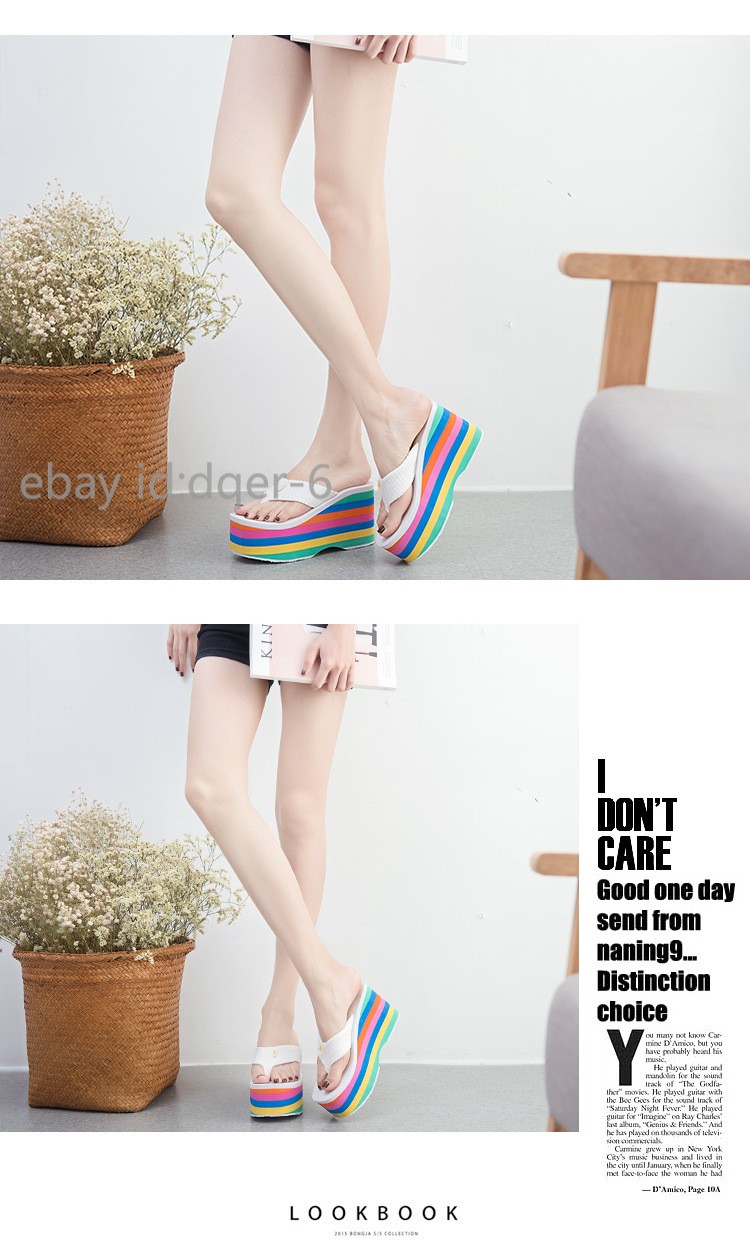Womens Wedges Flip Flops Summer High Heels Sandals Platform Slippers Solid Shoes