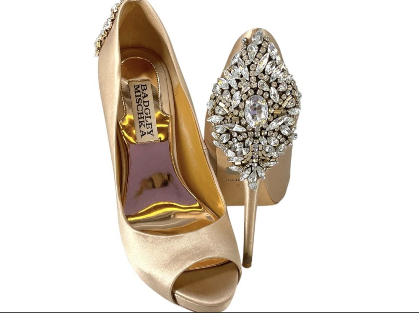 Badgley Mischka «Kiara» Beige Satin w/Crystals Heels & Box Size 5