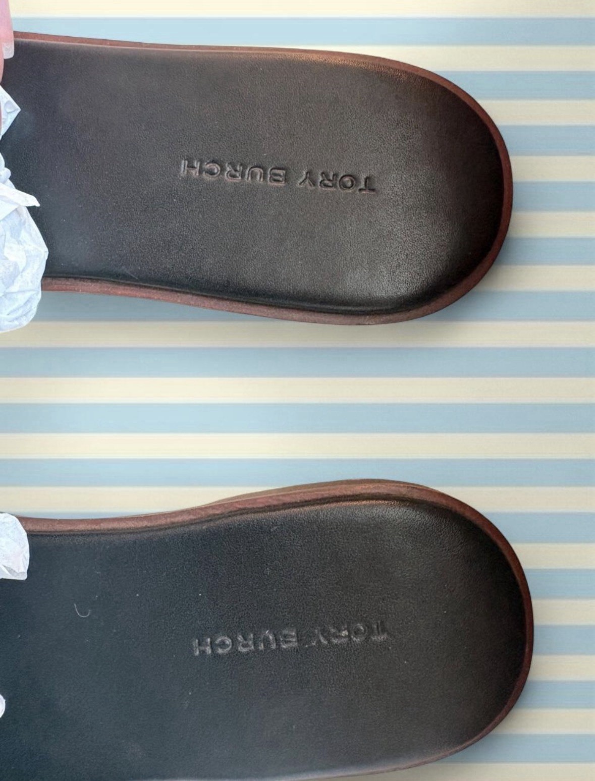 Tory Burch Black Leather Logo Slide Sandals Women’s US 8 Slip-On