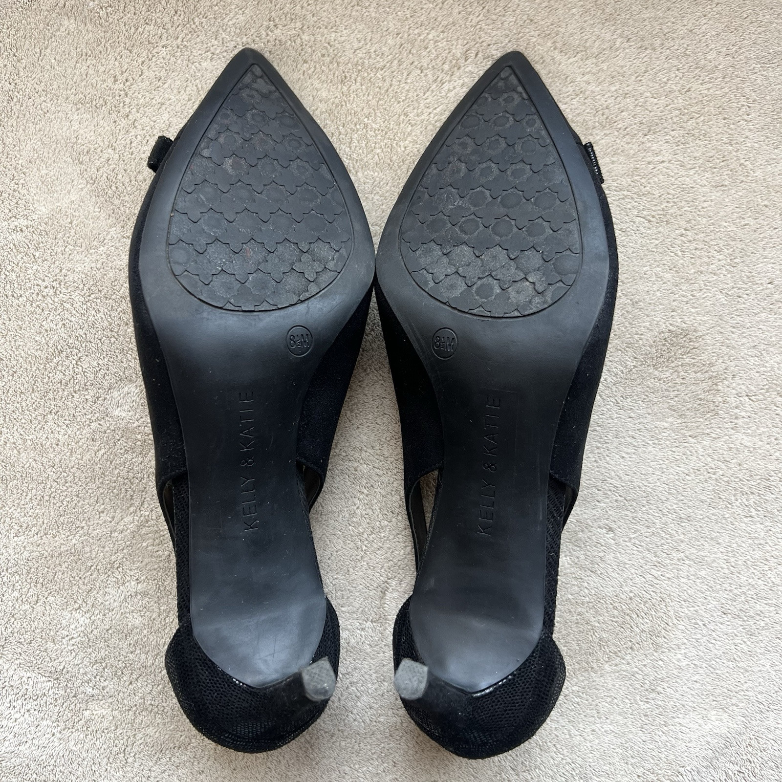 Kelly & Katie Zonya Black Faux Suede Textile Heels Pumps Women US 8.5 EU 39 Bow