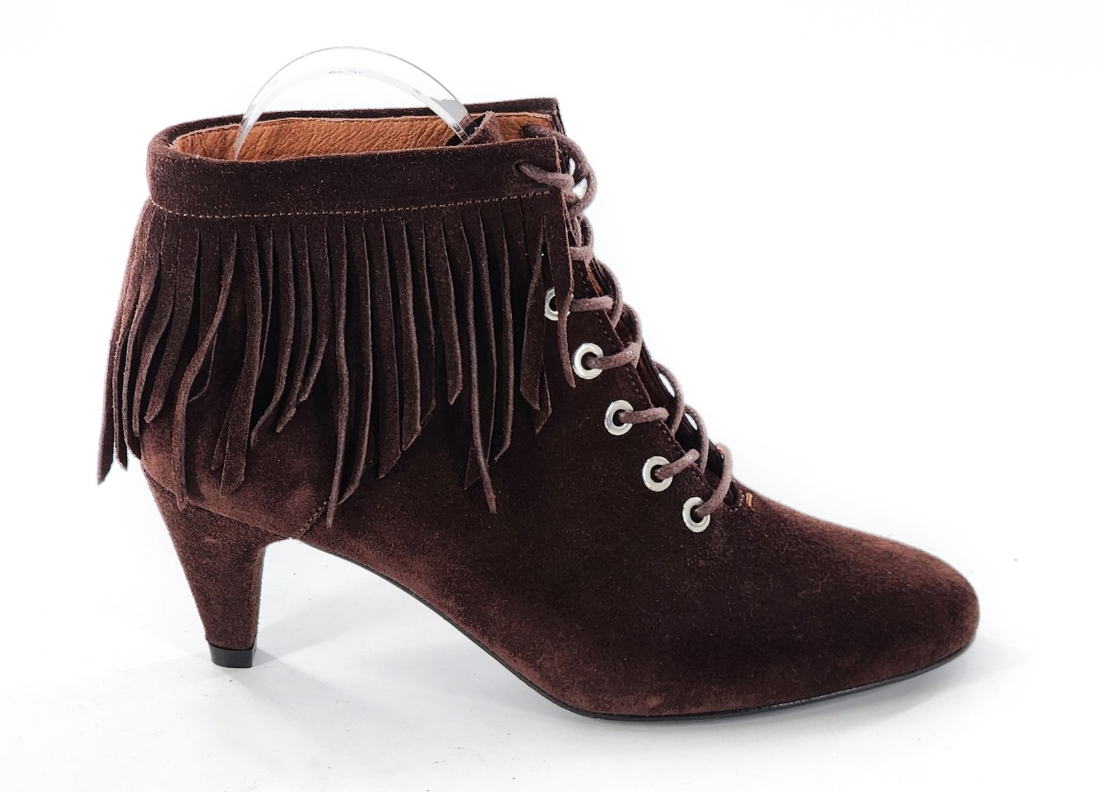 MAJE NWOB Fox Suede Ankle Fringe Bootie Brown $570 Size 36 5.5