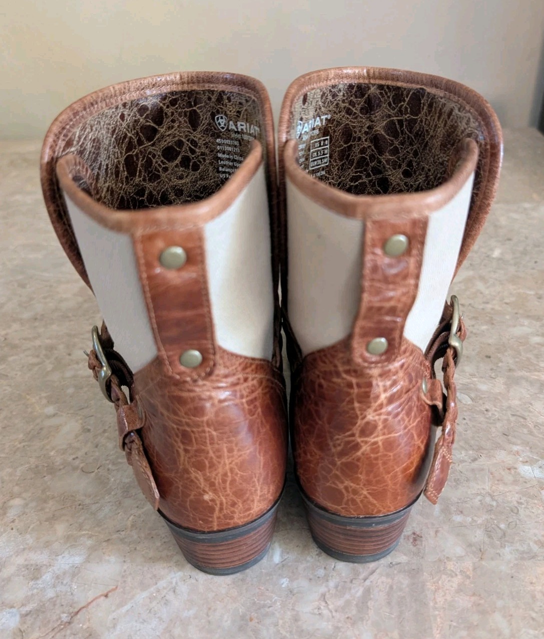 Ariat Sojourn Western Strap Ankle Cowboy Boots Beige Braided Women Size 8-B