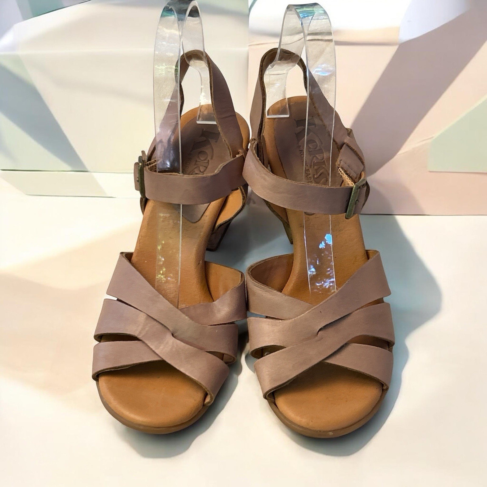 Korks by Kork-Ease Nadim Block Heel Taupe Leather Sandal Women’s Size 7