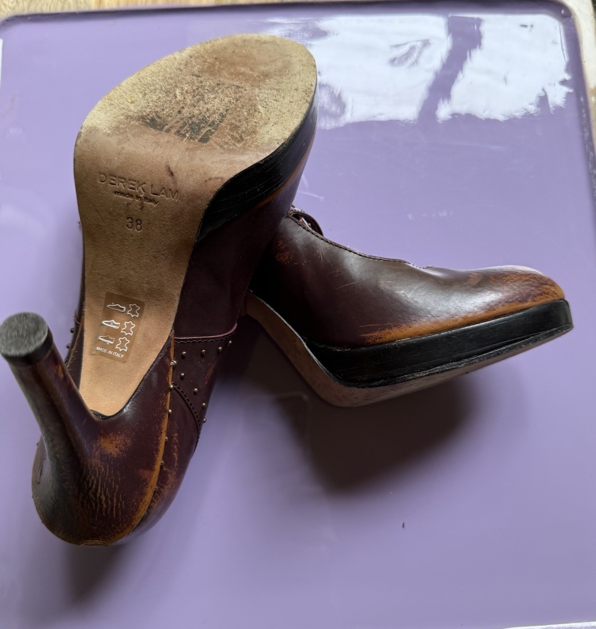 Derek Lam Studded Tan Brown Leather High Heels Western 38 US 7.5 Boho 4 Inch