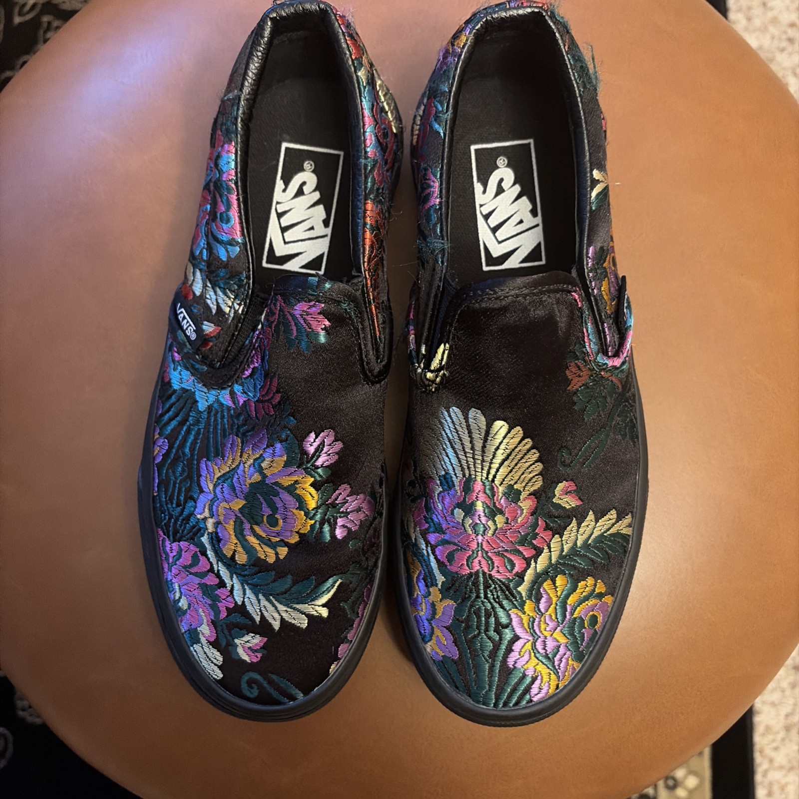 Vans Classic Slip-On Floral Brocade Black Satin Sneakers Unisex Shoes
