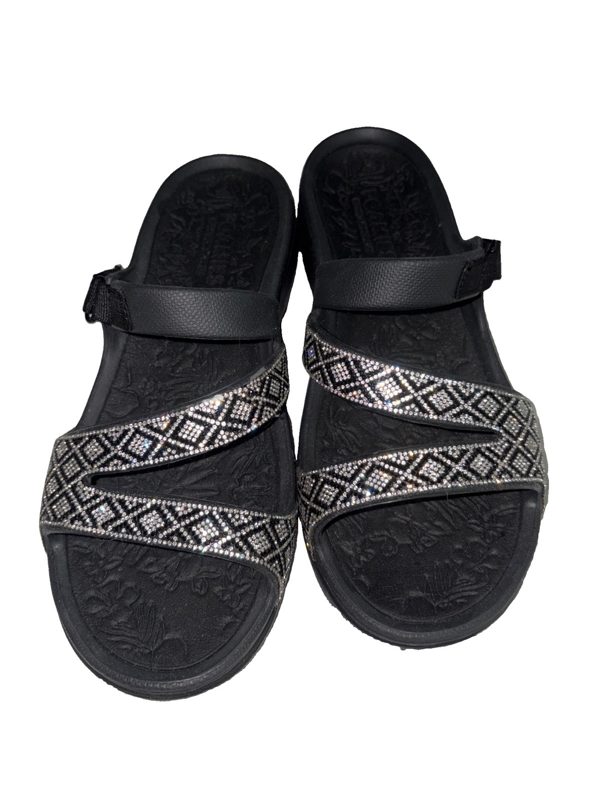 Skechers Foamies Arch Fit Ascend Showstopper Sandals Rhinestone Straps Women’s 9