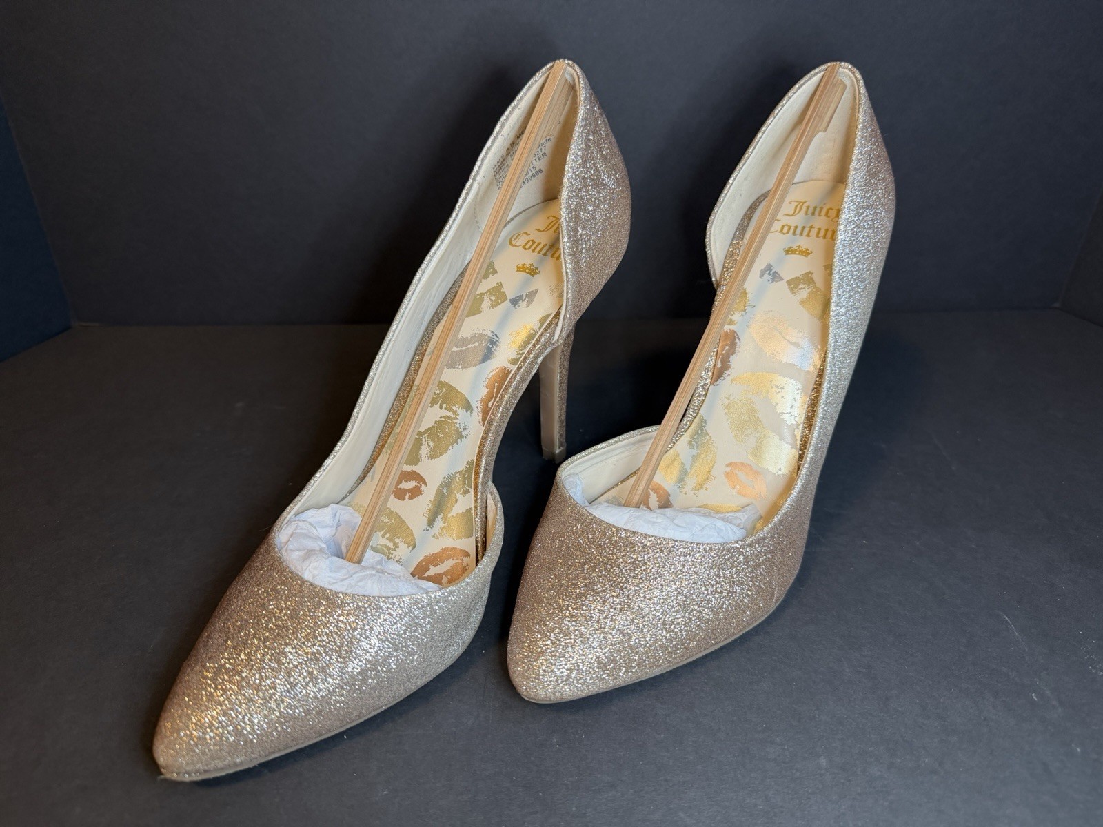 Juicy Couture Gold Glitter Pointed Toe Stiletto Slip-On Pumps Women 8.5 39 6