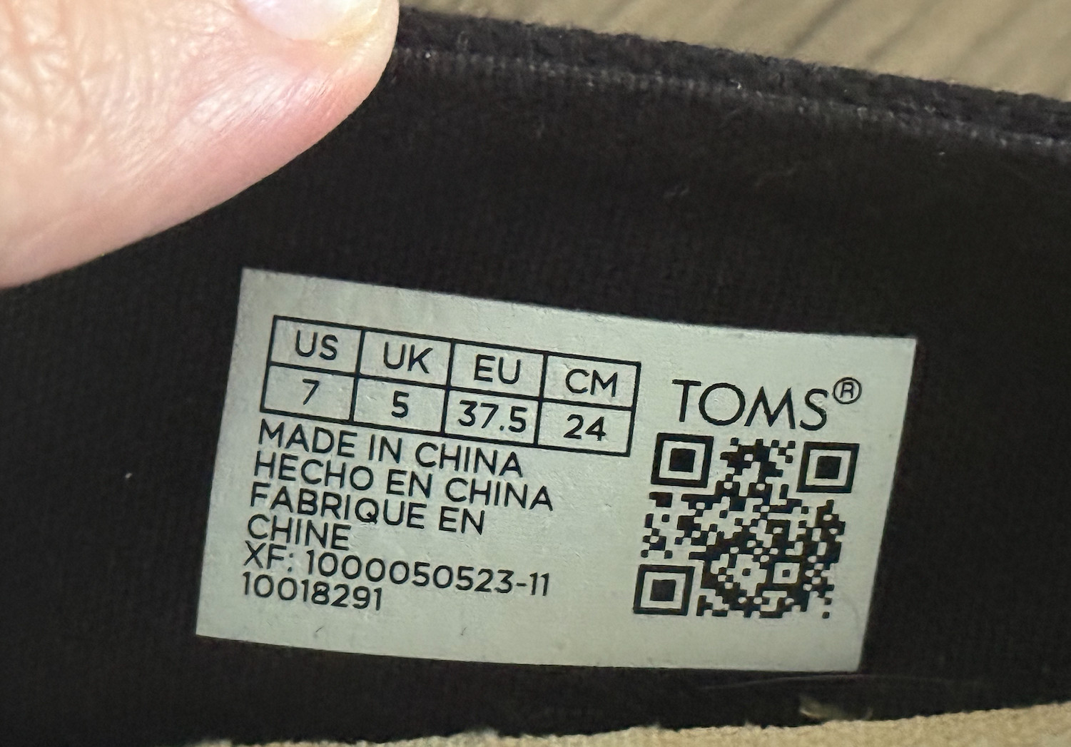 TOMS Women’s Black Canvas Classic Alpargata Slip-On Flats Size 7 EU 37.5