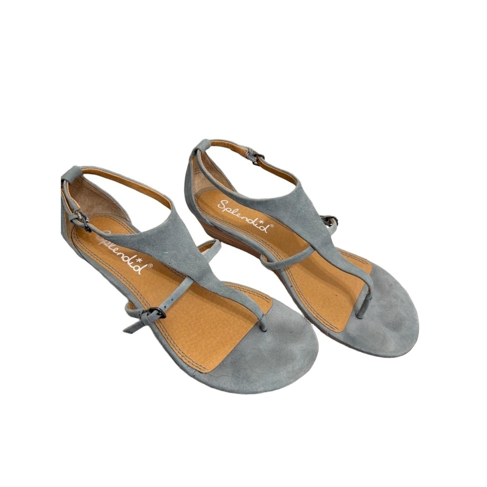 Splendid Sandals Womens 6.5 Light Blue Suede T-Strap Feminine Summer Leather